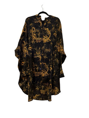 Dressed inlala. Black & Gold Dragon Satin Playsuit, Size L